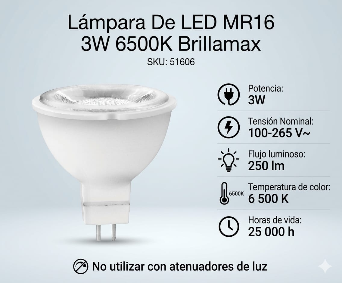 Lámpara De LED MR16 3W 6500K Brillamax