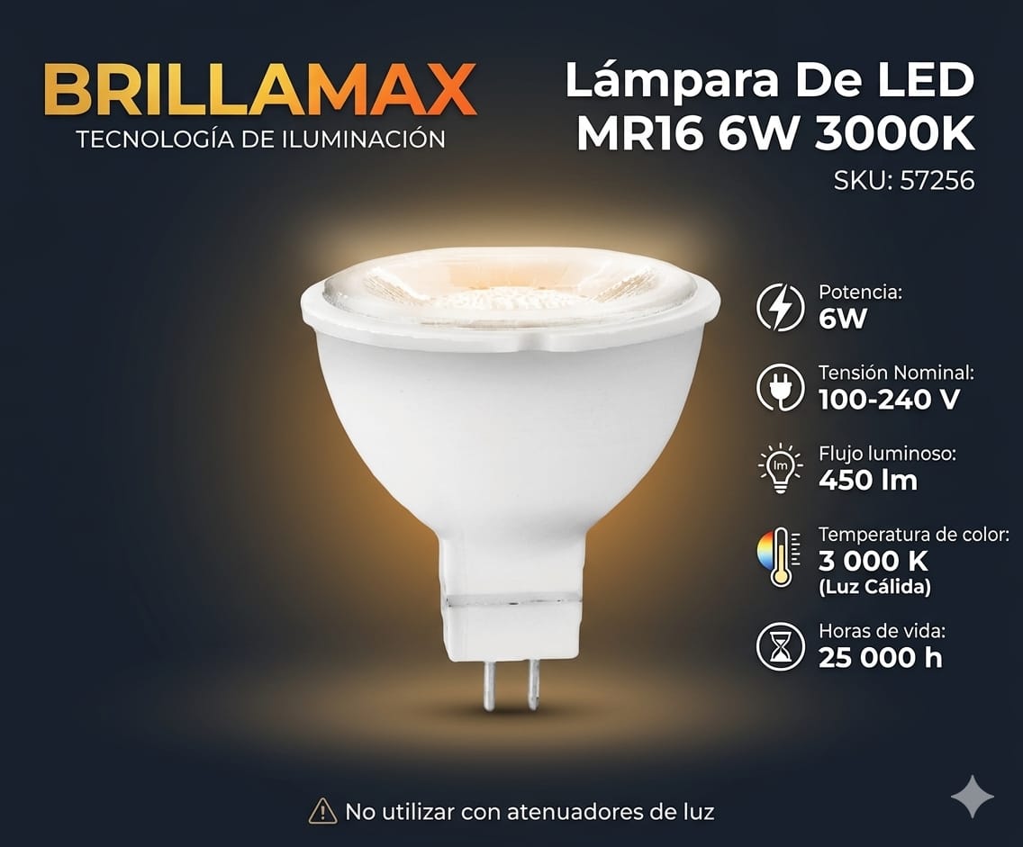 Lámpara De LED MR16 6W 3000K Brillamax