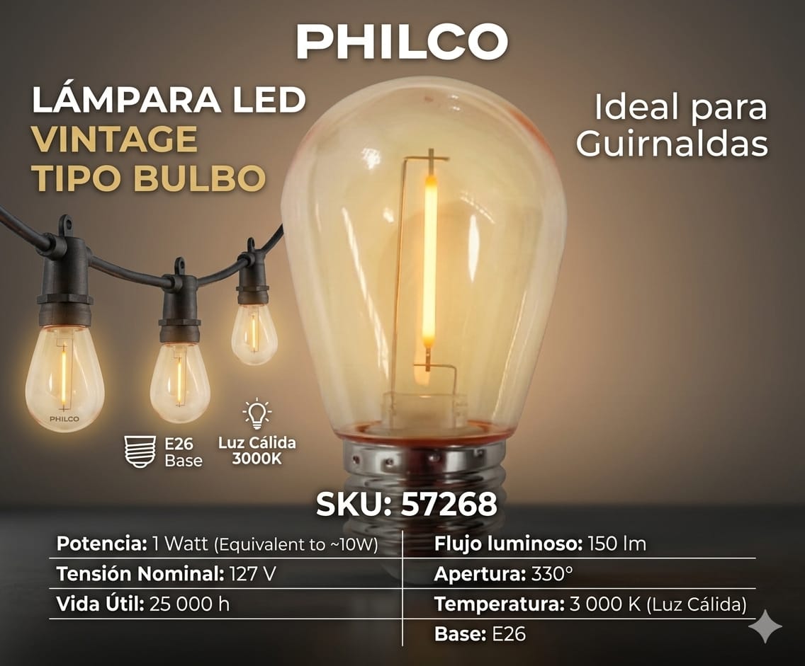 Lámpara LED Tipo Bulbo 1W 3000K Philco