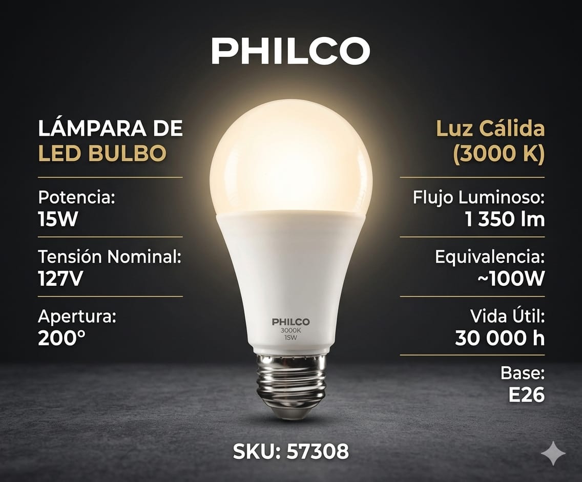 Lámpara Bulbo De LED 15W 3000K Philco