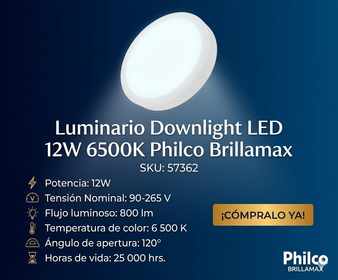 Luminario Downlight LED 12W 6500K Philco Brillamax