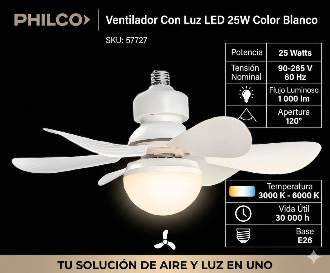Ventilador Philco Con Luz LED 25W Color Blanco